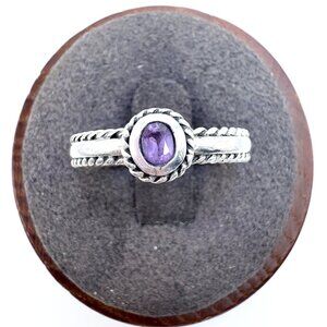 Amethyst Bezel Set Rope Border Ring VTG Solid Sterling Silver 925 Size 7.75